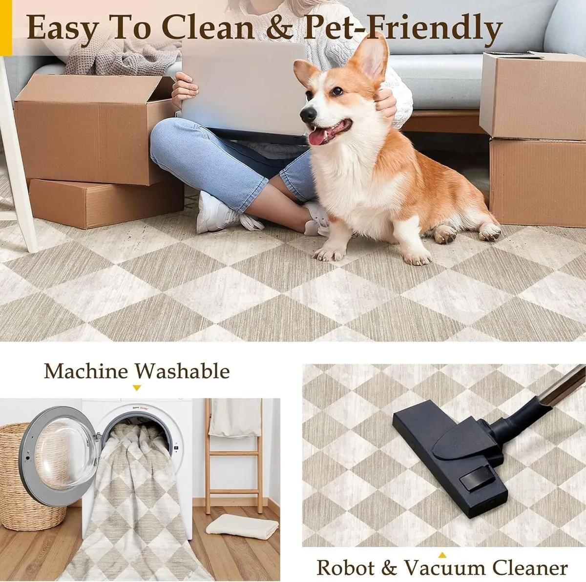 Rugs Living Room Area Rug 200x300cm Beige Bedroom - Image 4