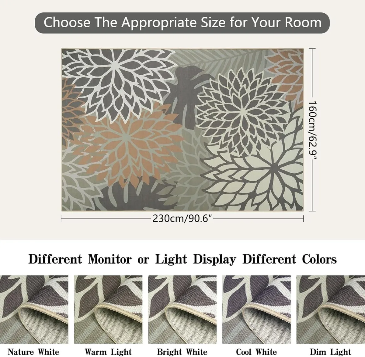 Rugs Living Room Large 160x230cm Washable for - Image 2