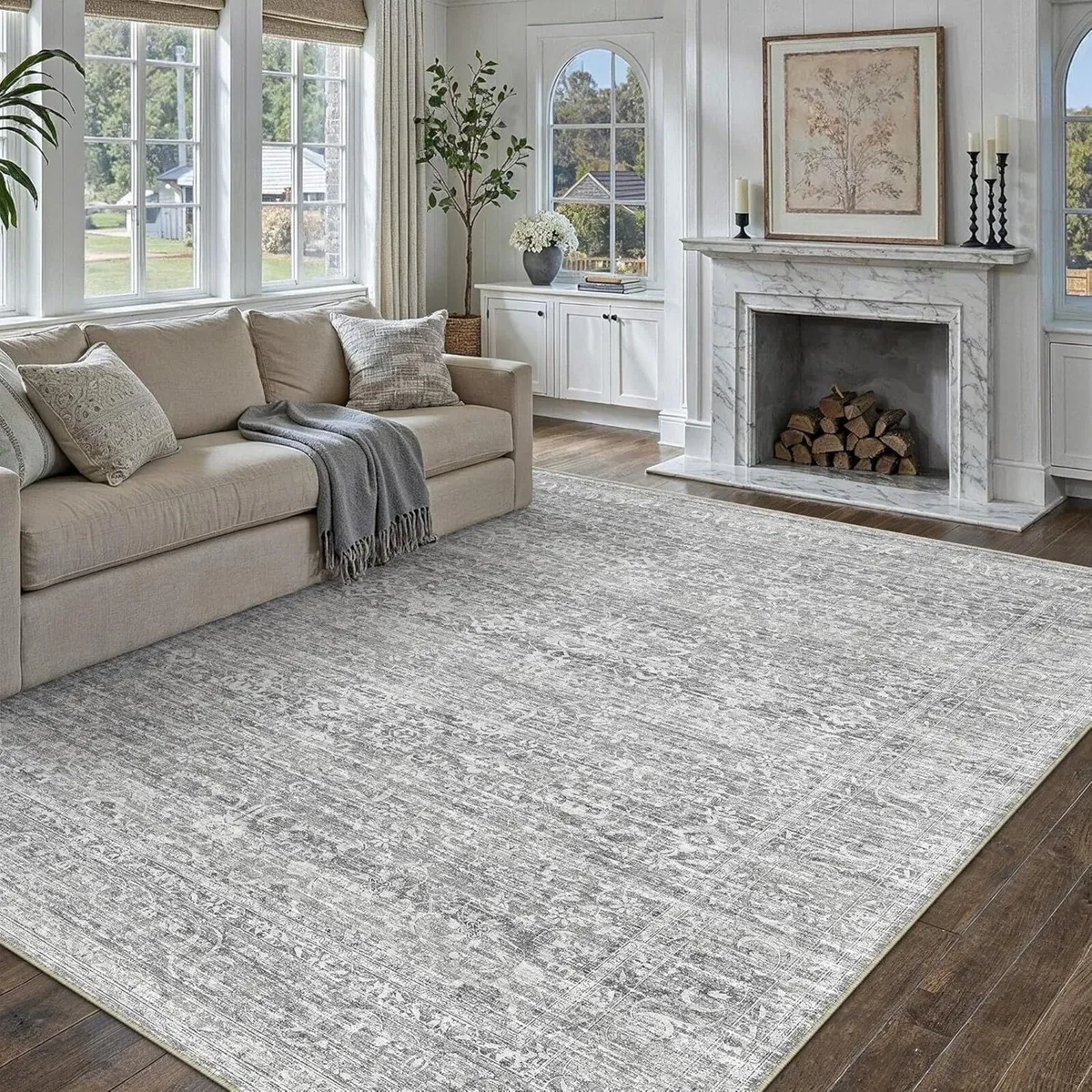 Vintage Grey Rugs Living Room Large 200x300cm - Image 1