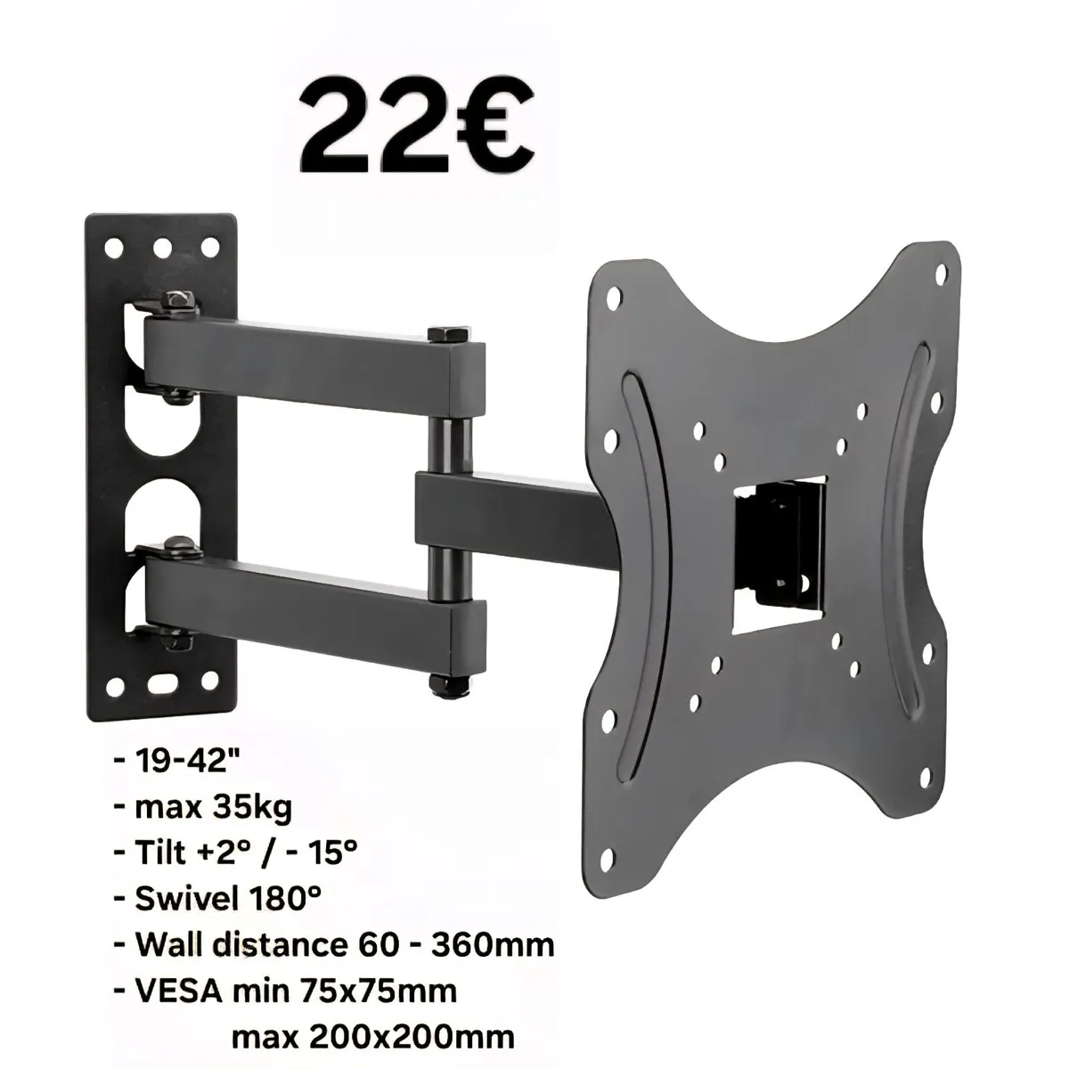 TV Wall Mount Bracket Arm Tilt Swivel 19-42" - Image 1