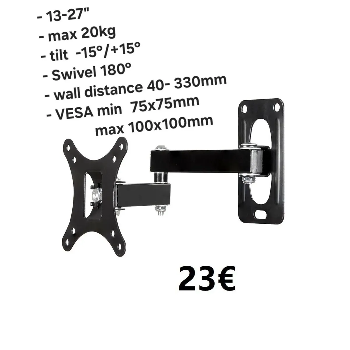 TV Monitor Wall Mount Bracket Tilt Swivel 13-27" - Image 1