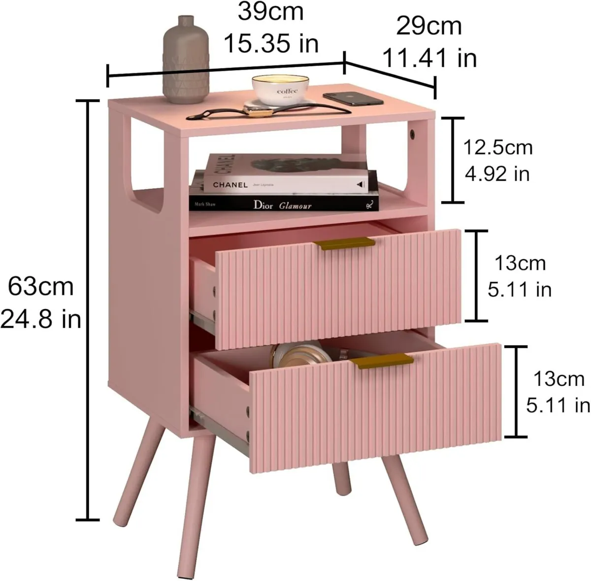 Wooden Bedside Table Nightstand with 2 Storage - Image 2