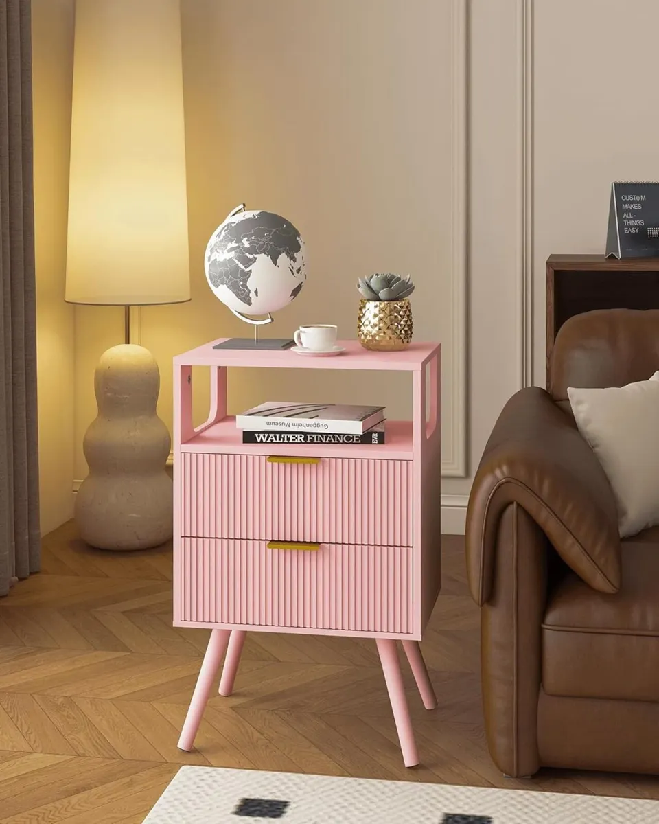 Wooden Bedside Table Nightstand with 2 Storage - Image 4