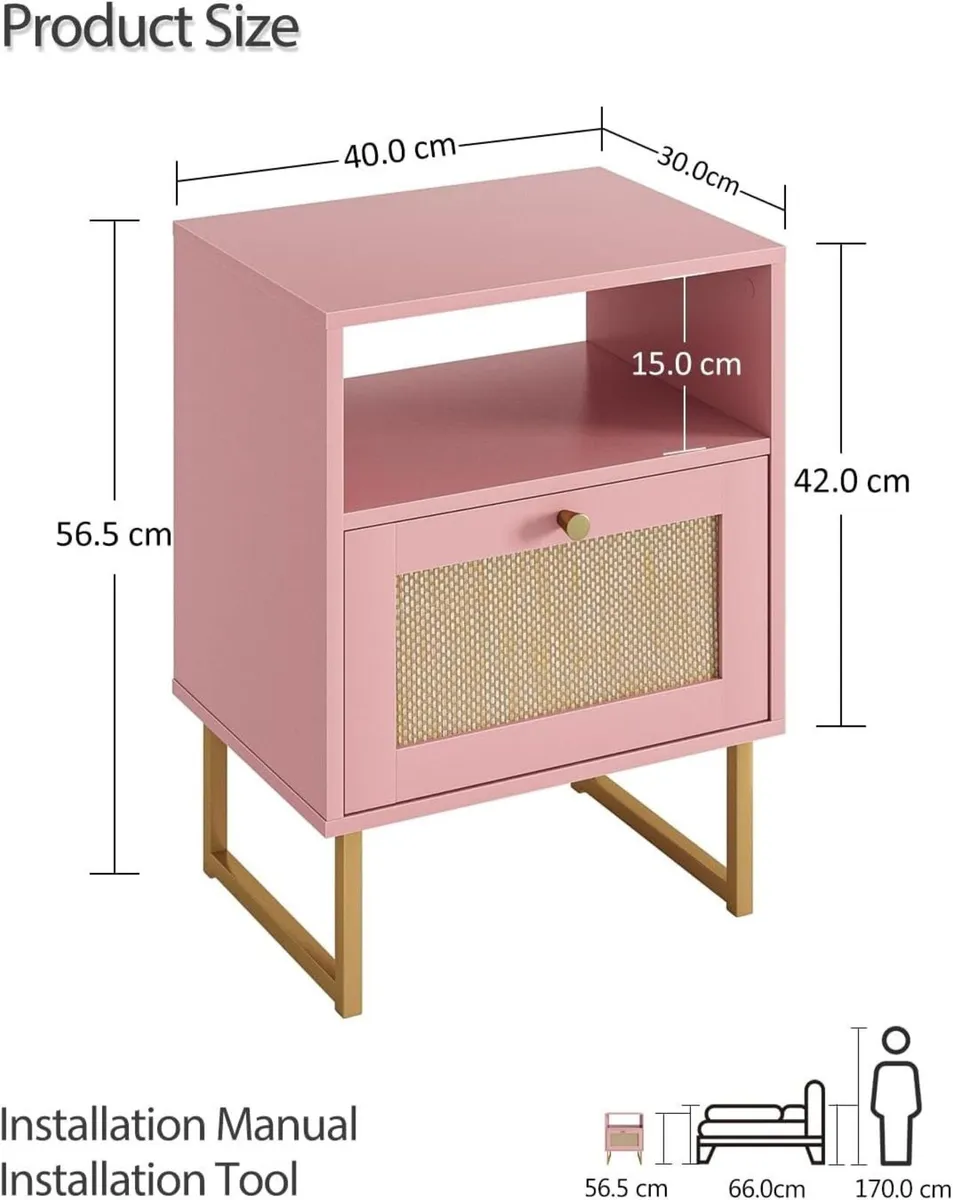 Rattan Bedside Table Modern Boho Farmhouse Wood - Image 2