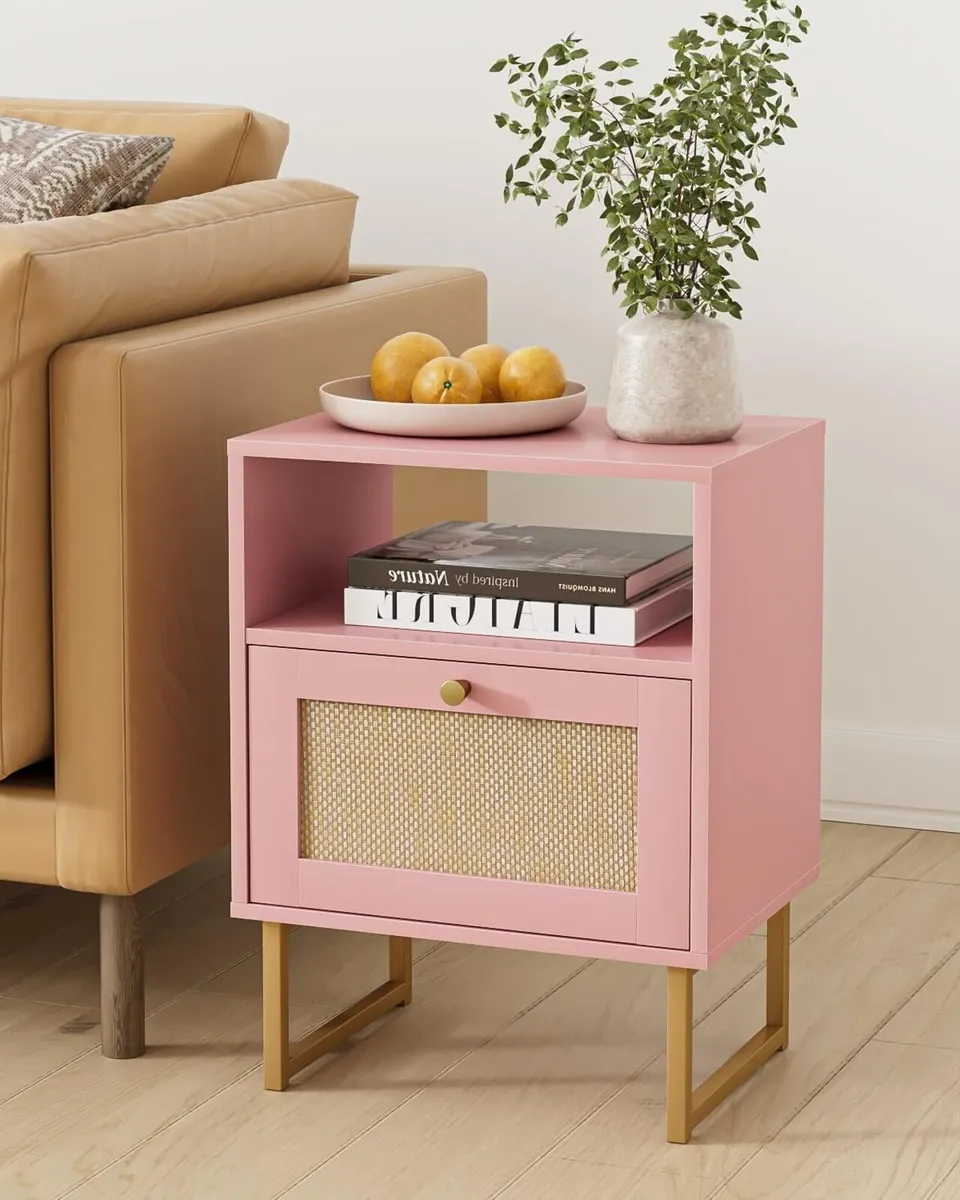 Rattan Bedside Table Modern Boho Farmhouse Wood - Image 3