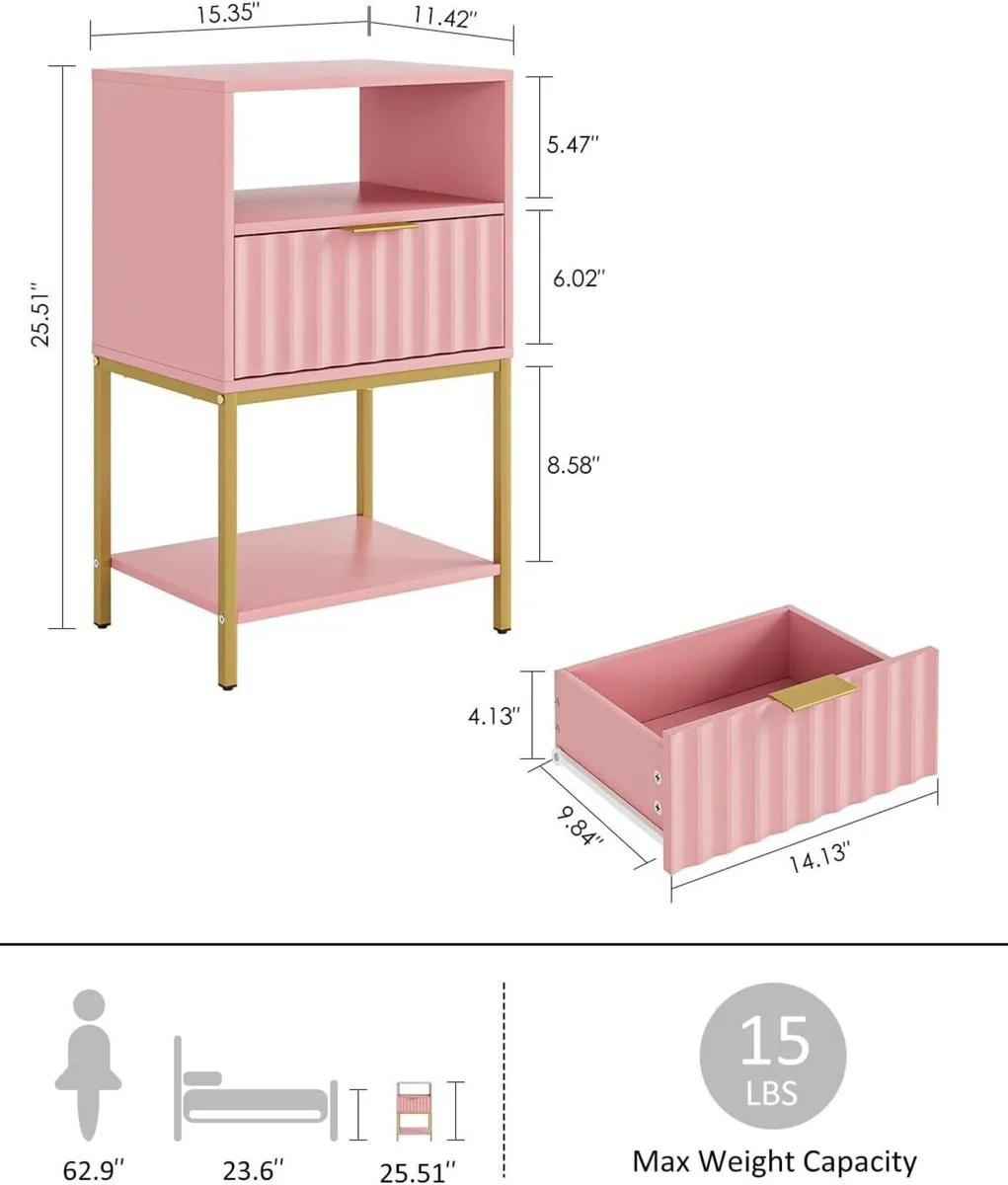 Bedside Table Side with Gold Frame Tall White - Image 2