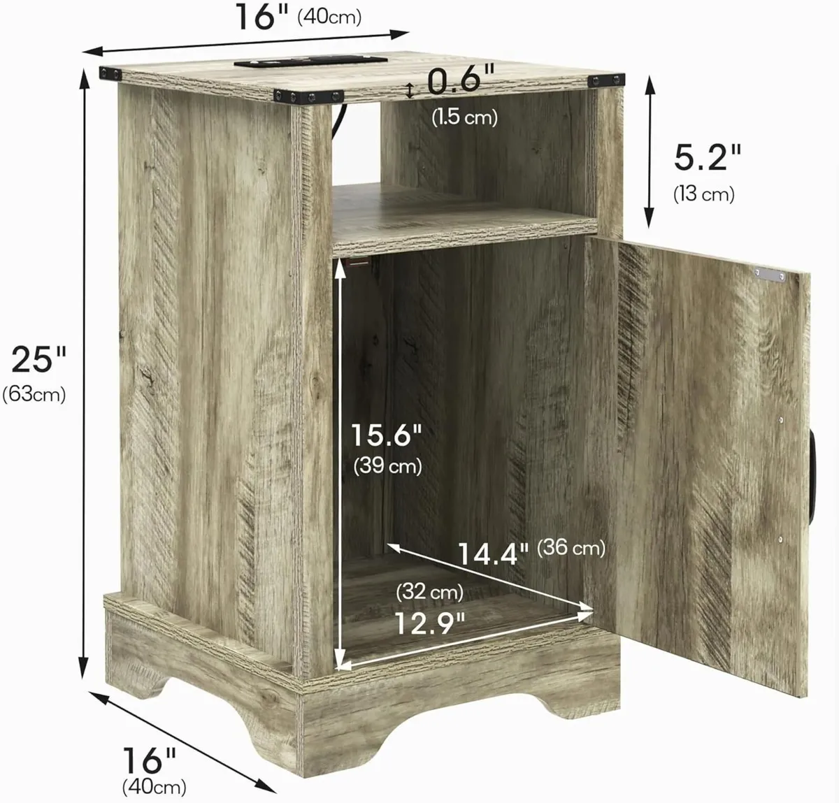 Tall Nightstand with Charging Station: Farmhouse - Image 2