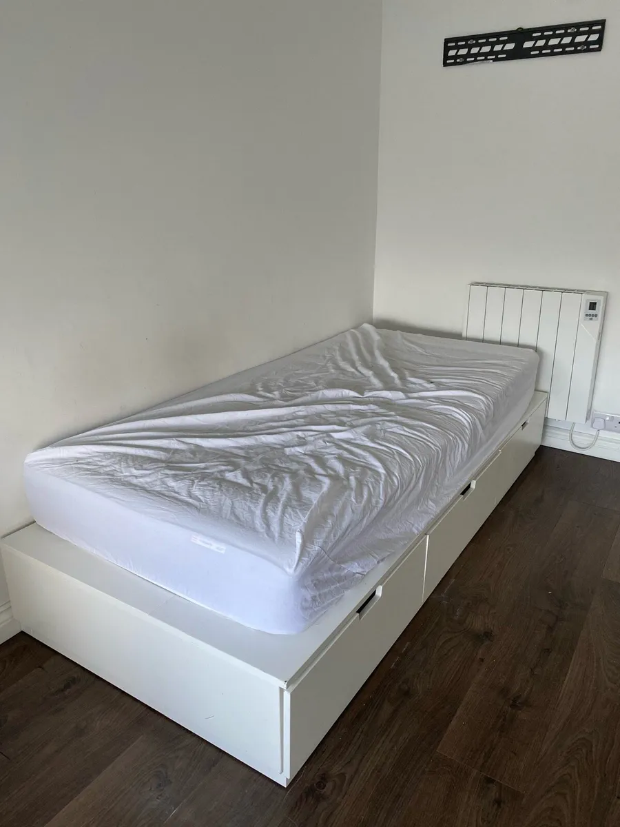 Single ikea bed with mattress and drawers
