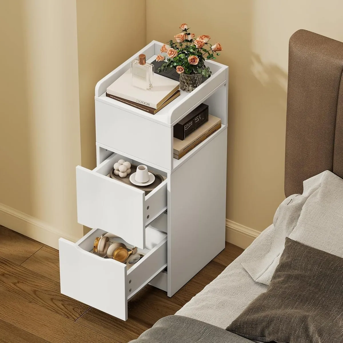 Narrow Bedside Table with Sensor LED Light Slim - Image 1