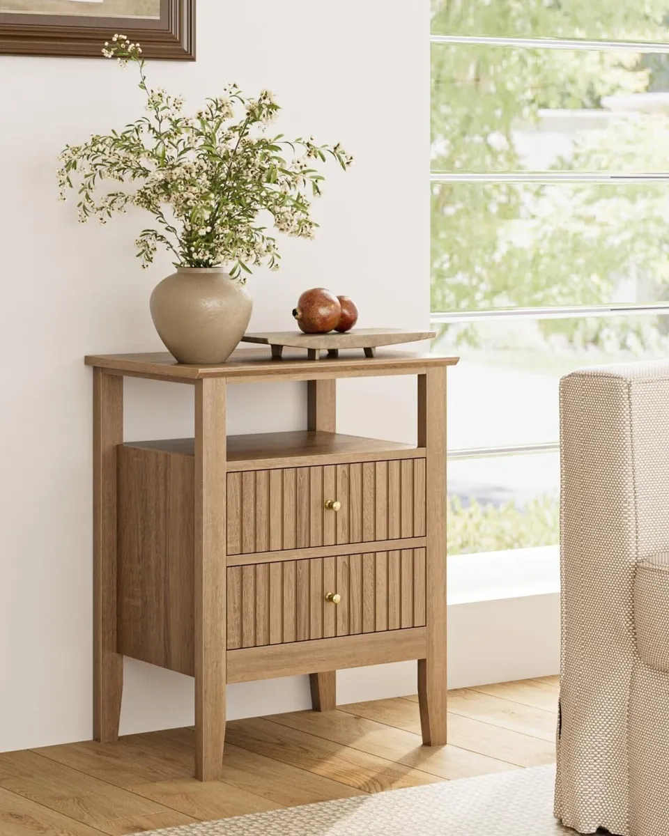 Bedside Table Chest of 2 Drawers Cabinet Wooden - Image 4