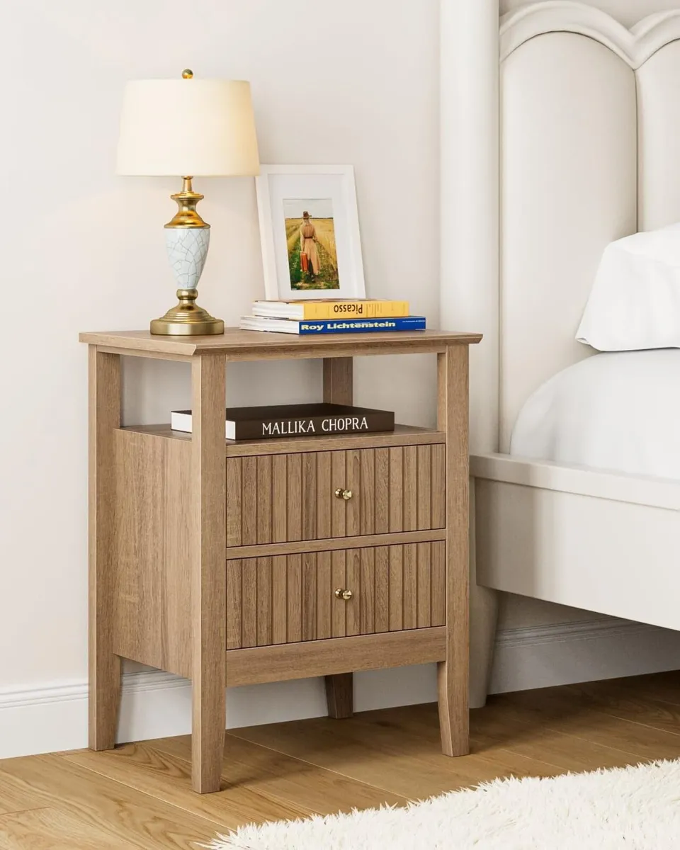 Bedside Table Chest of 2 Drawers Cabinet Wooden - Image 1