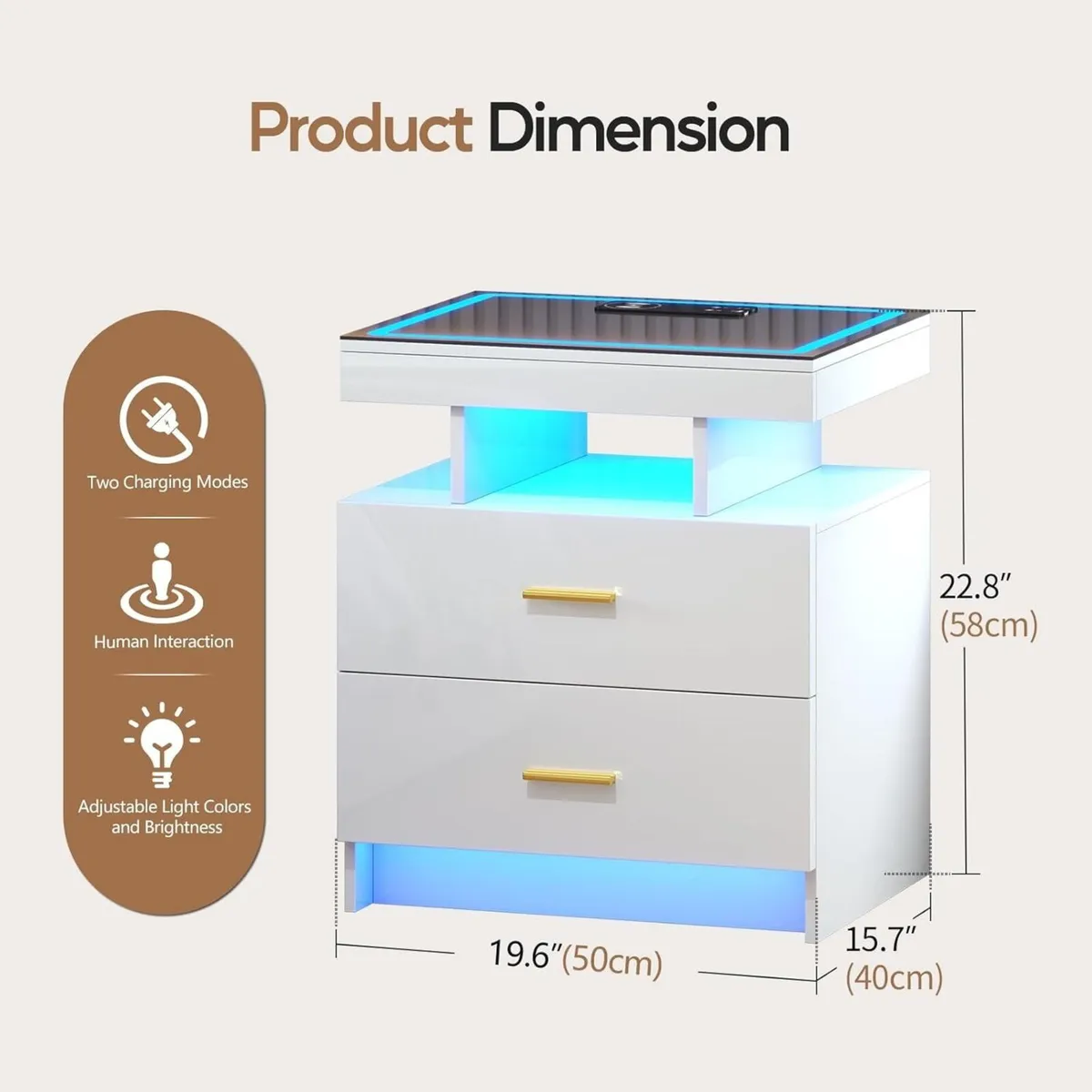 LED Bedside Table with Wireless Charging Station - Image 2