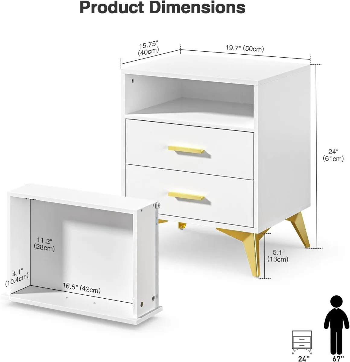 White Bedside Table with 2 Drawers Morden - Image 2