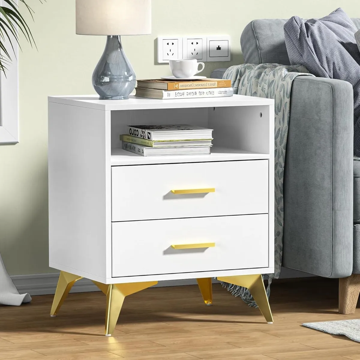 White Bedside Table with 2 Drawers Morden - Image 4