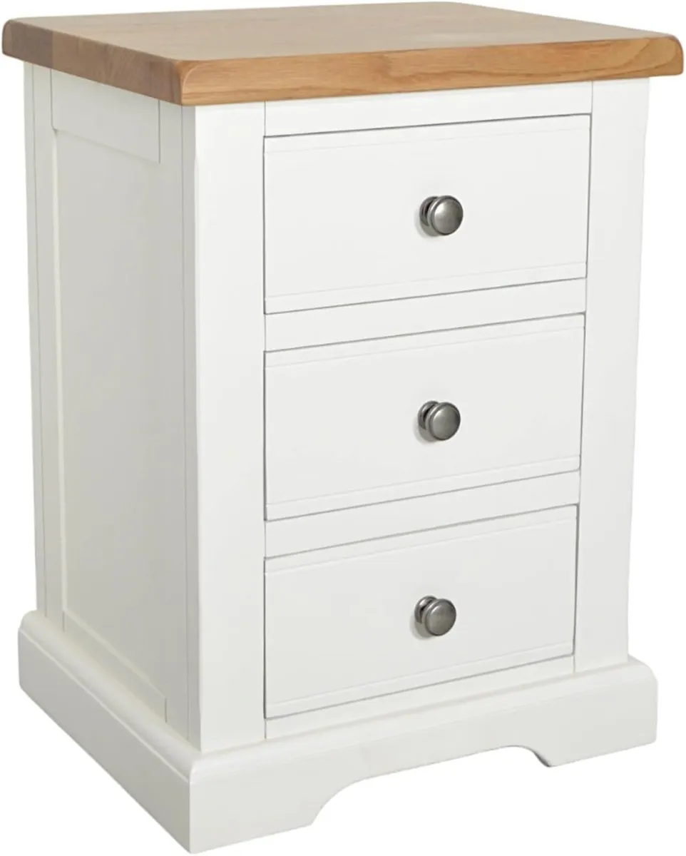 urniture XL Snow White Bedside Table 3 Drawers - Image 3