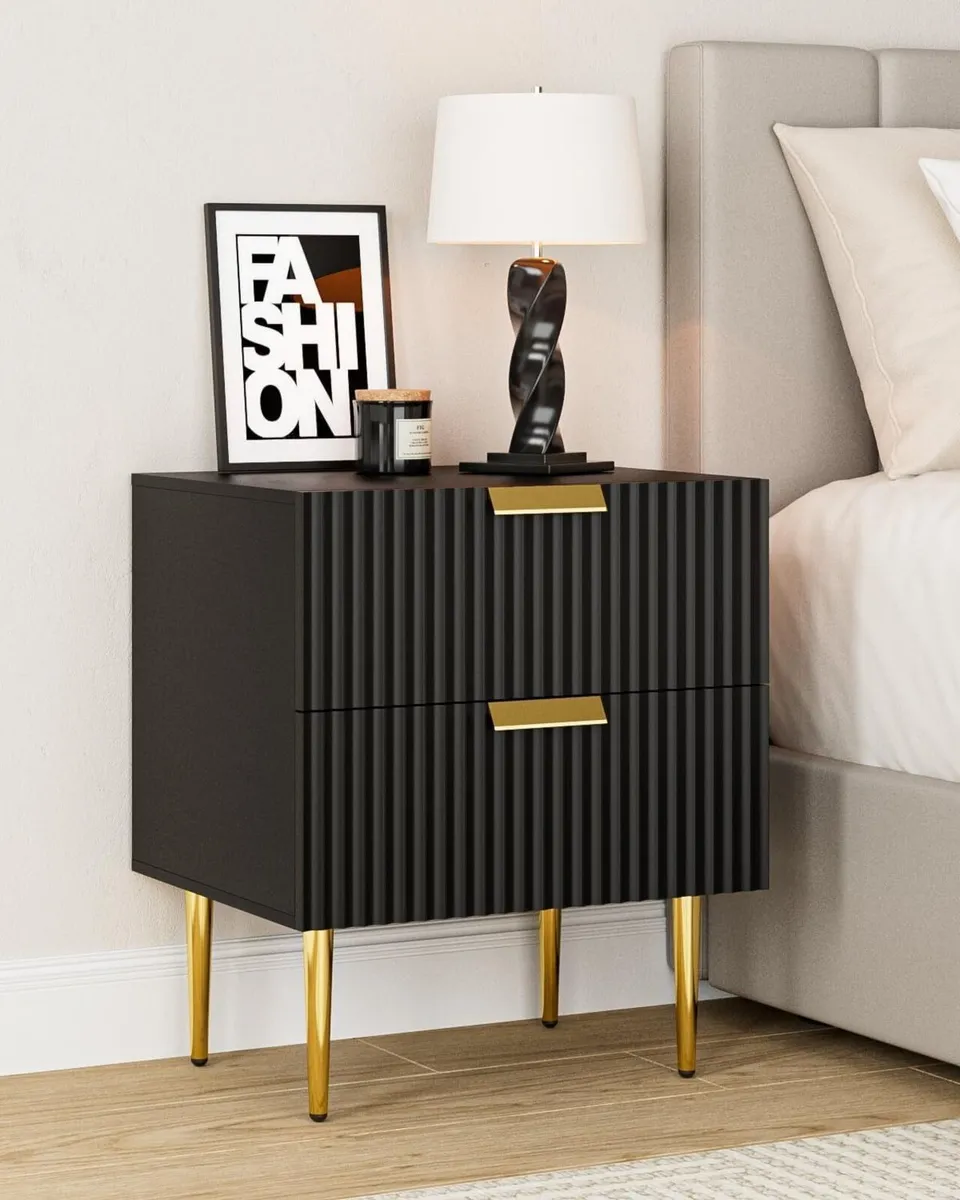 Black Bedside Table Nightstand with 2 Drawers - Image 1