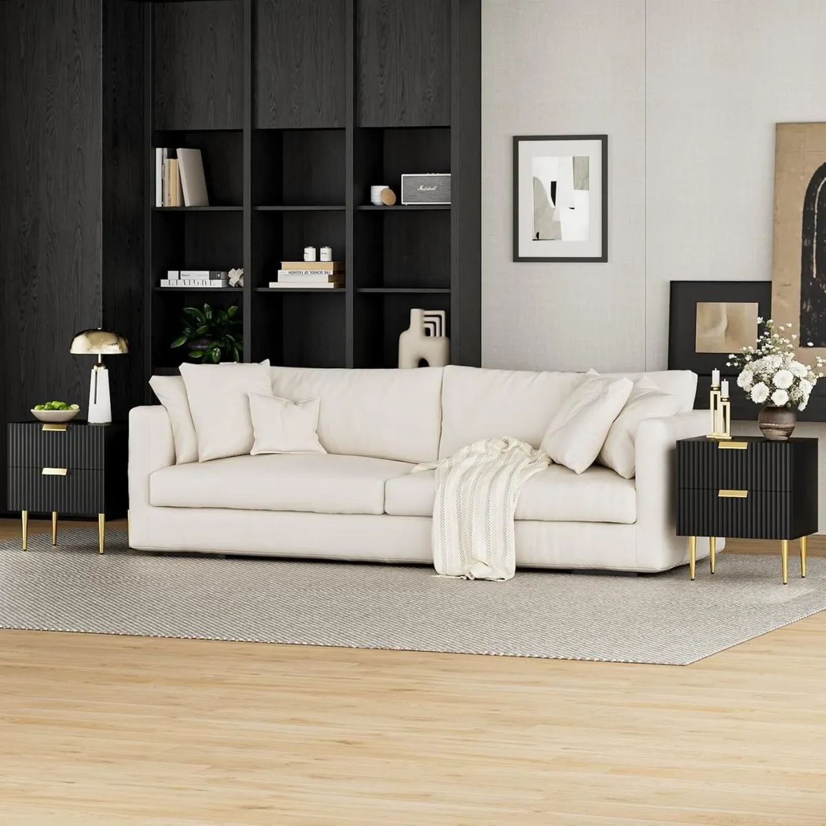 Black Bedside Table Nightstand with 2 Drawers - Image 4