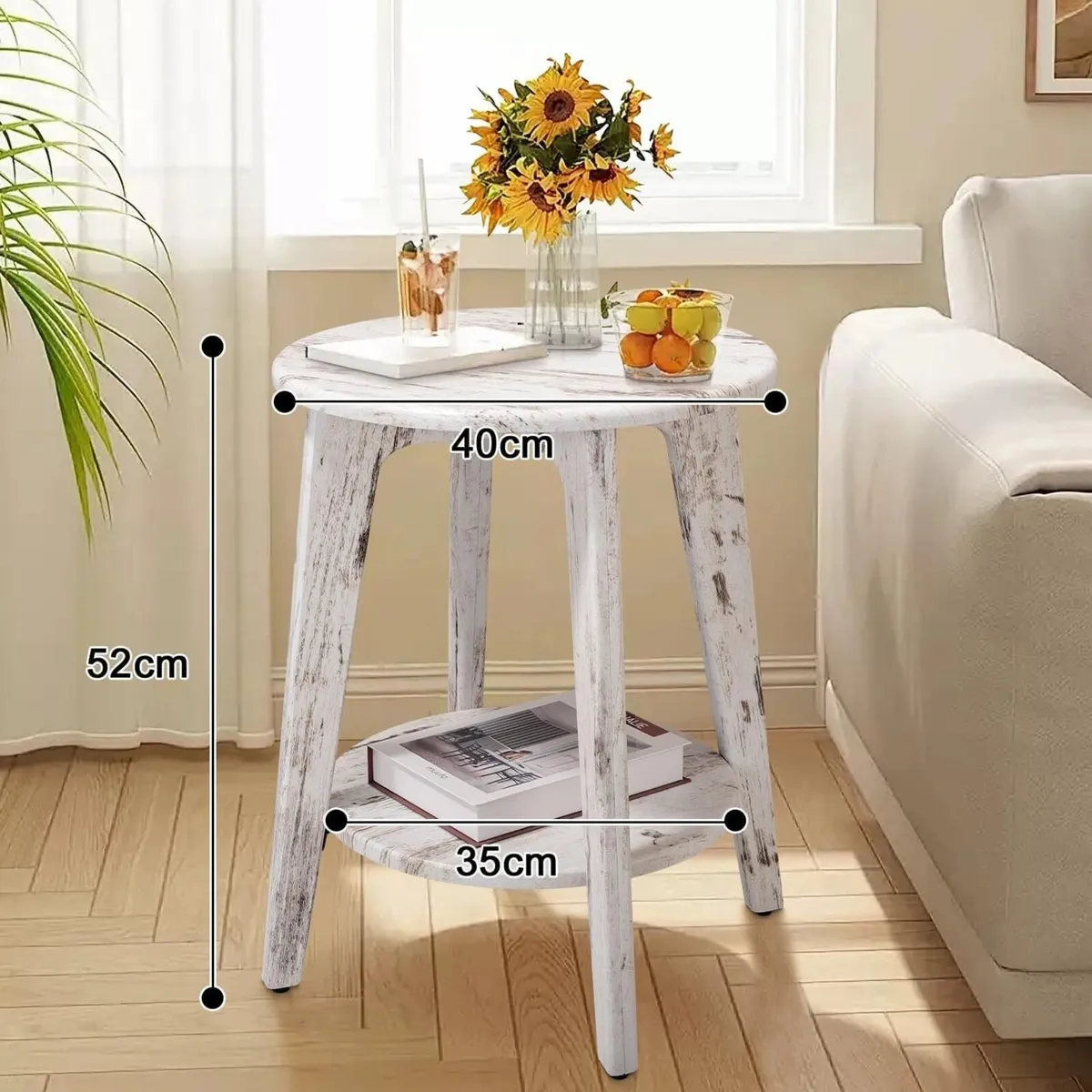 Round Side Table White Wooden End with Lower - Image 3