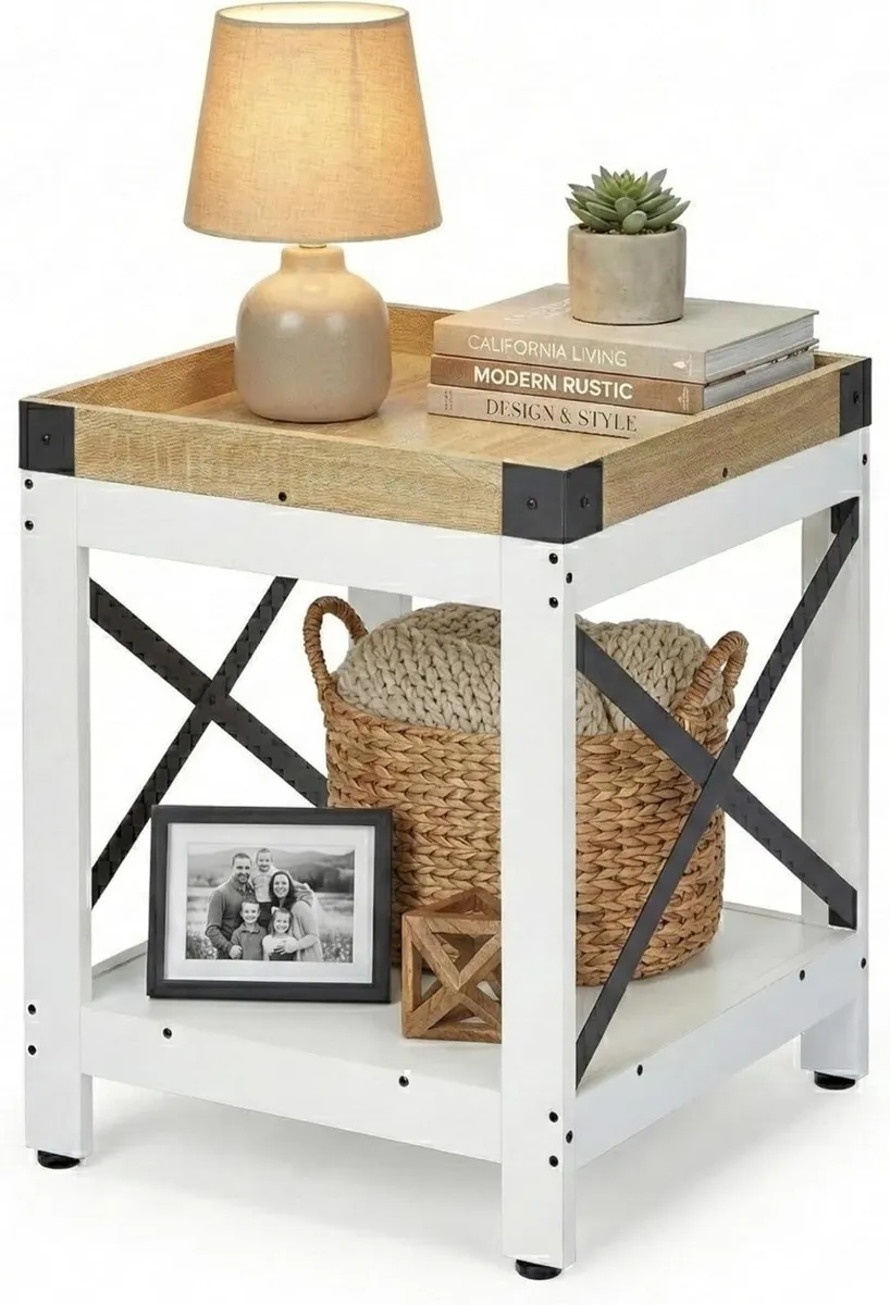 Farmhouse End Table with 2-Tier Storage Shelf - Image 1