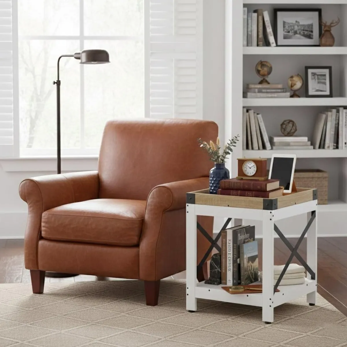 Farmhouse End Table with 2-Tier Storage Shelf - Image 2