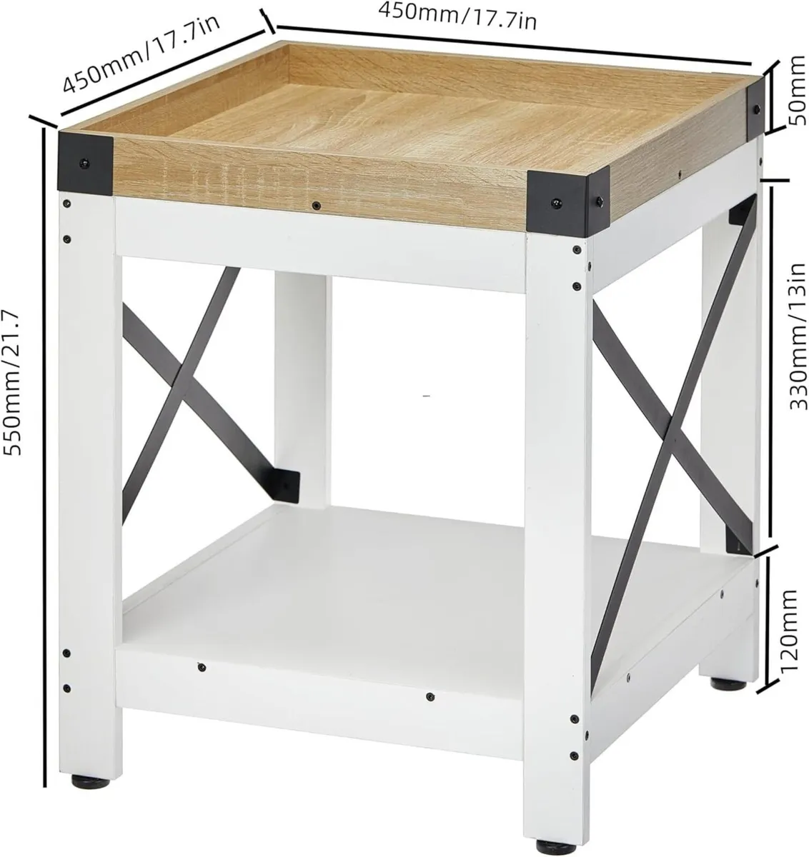 Farmhouse End Table with 2-Tier Storage Shelf - Image 3