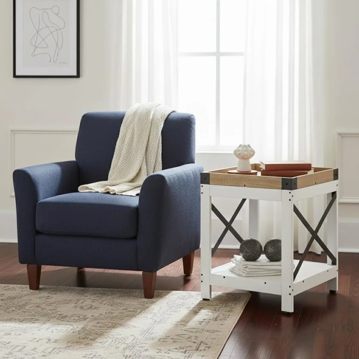 Farmhouse End Table with 2-Tier Storage Shelf - Image 4