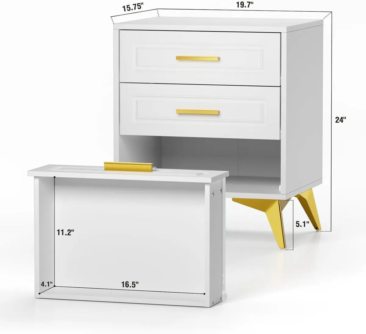 White Bedside Table with 3 Drawers Morden - Image 2