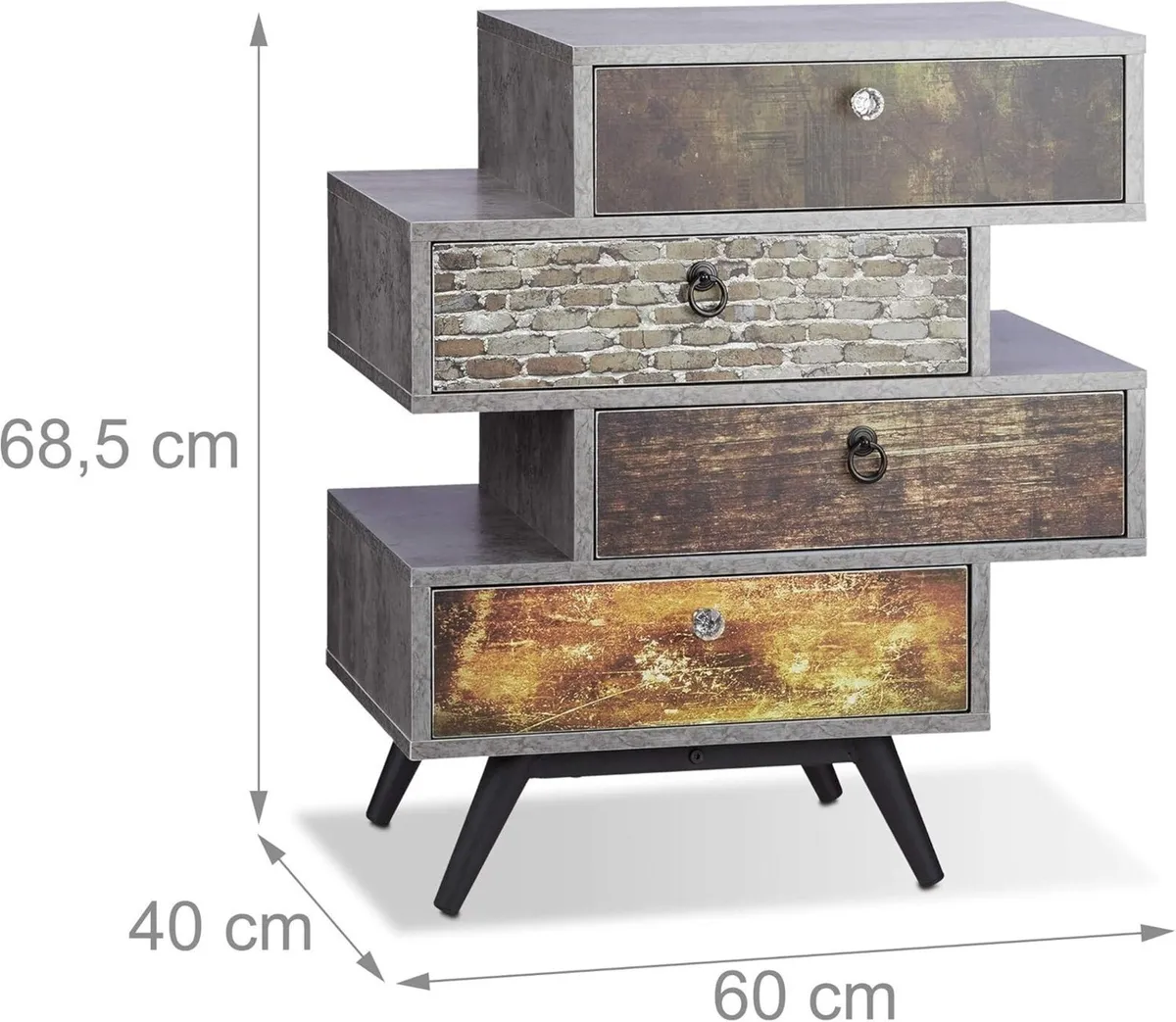 Vintage Dresser with 4 Drawers Chest of Print - Image 3