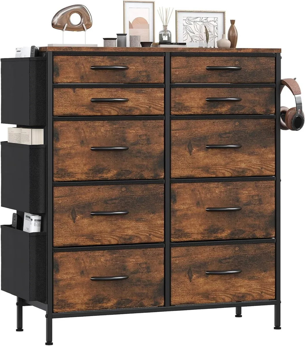 Tall Chest of Drawers 10 Fabric Dresser with 3 - Image 1