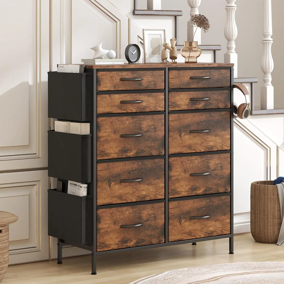 Tall Chest of Drawers 10 Fabric Dresser with 3 - Image 2