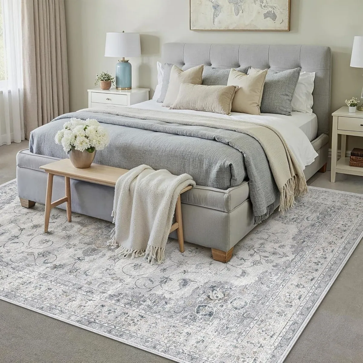 160x230cm Blue Vintage Washable Rugs for Bedroom - Image 4