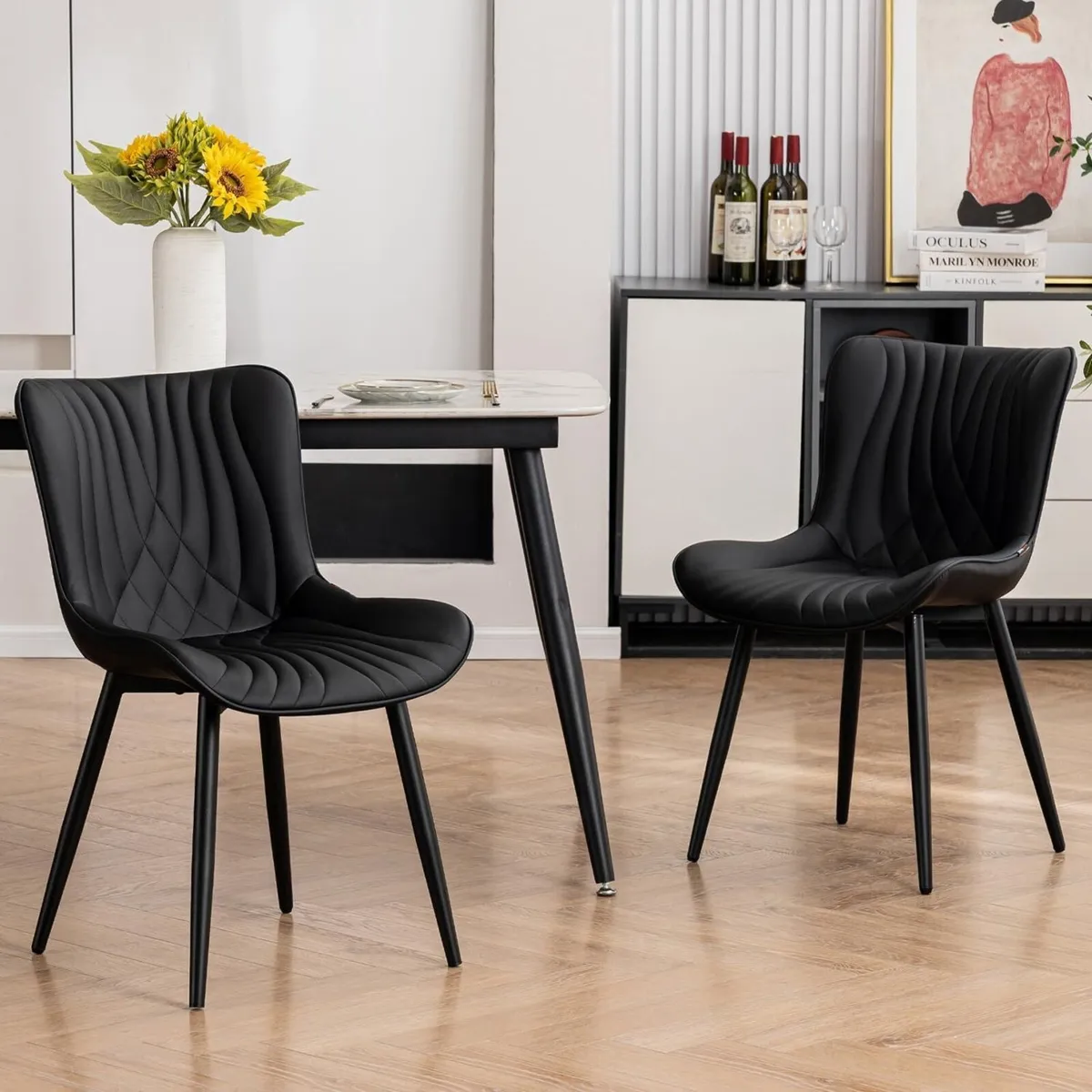 Dining Chairs Set of 2 Modern PU Leather Kitchen - Image 1