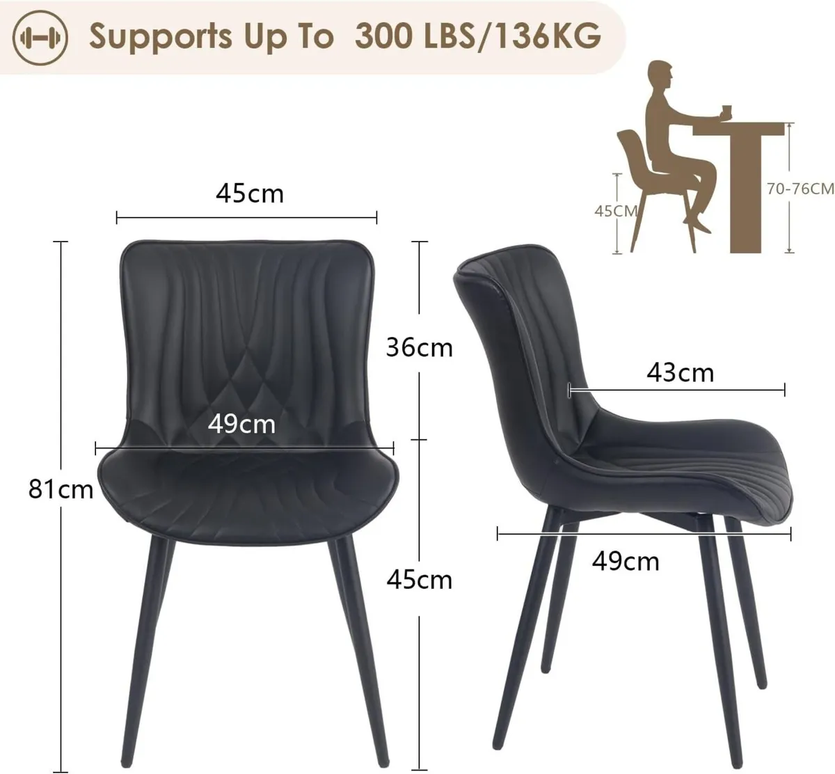 Dining Chairs Set of 2 Modern PU Leather Kitchen - Image 2
