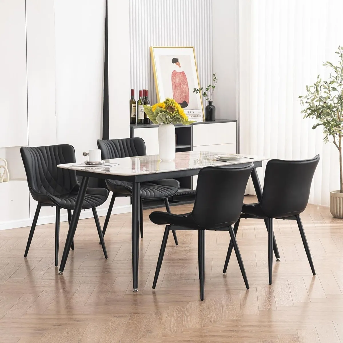 Dining Chairs Set of 2 Modern PU Leather Kitchen - Image 3