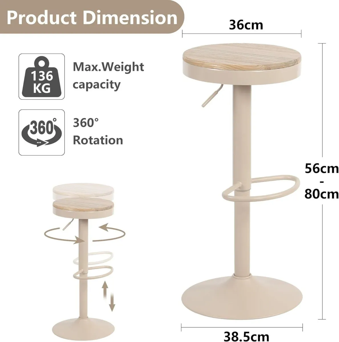 Bar Stools Solid Wood Counter Height Barstools - Image 2