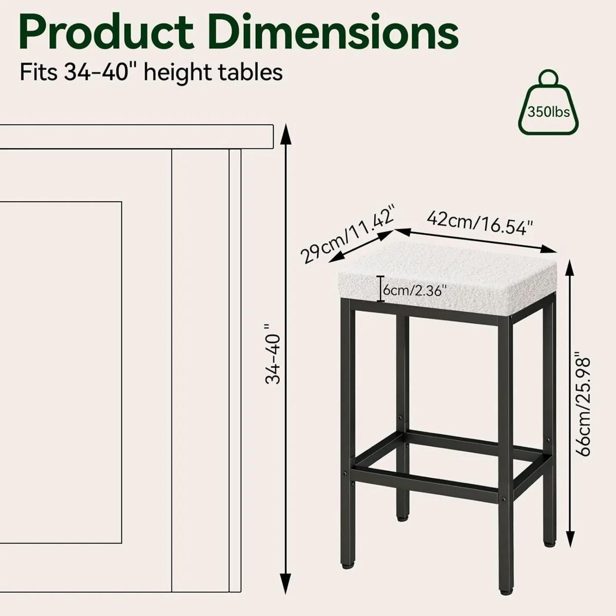 66 cm Bar Stools Set of 2 White Breakfast - Image 2