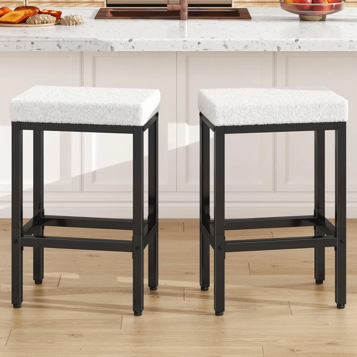 66 cm Bar Stools Set of 2 White Breakfast - Image 1