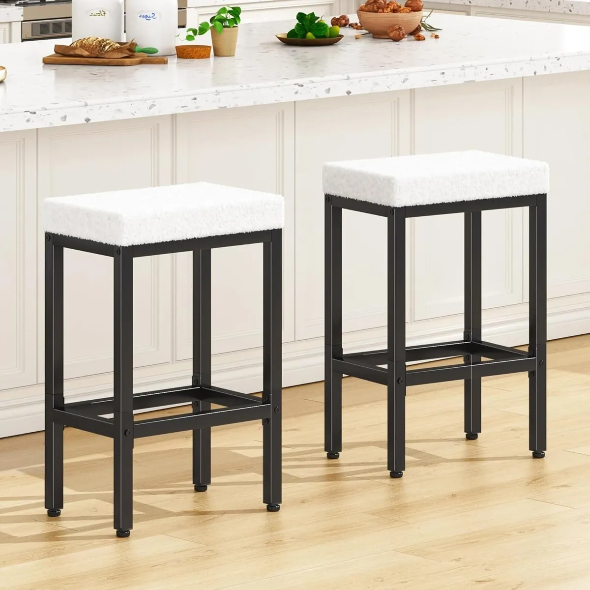 66 cm Bar Stools Set of 2 White Breakfast - Image 4