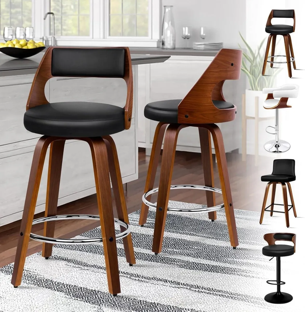 Bar Stools Set of 2 Thick Padded Barstools PU - Image 1