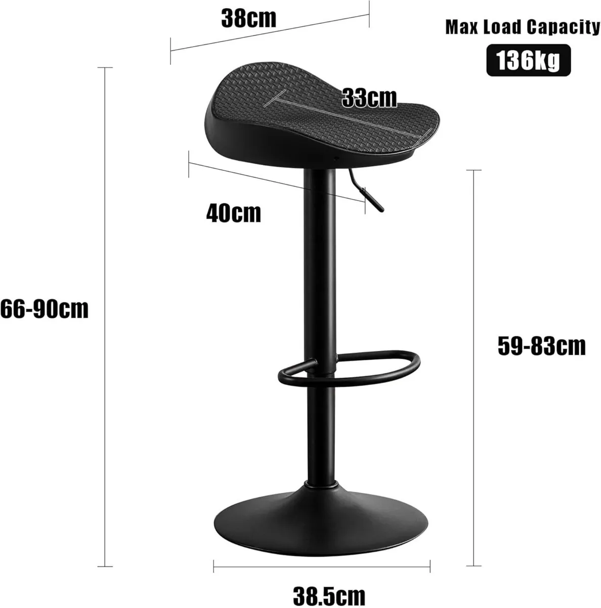 Black Bar Stools Set of 2 PU Leather Woven Seat - Image 2