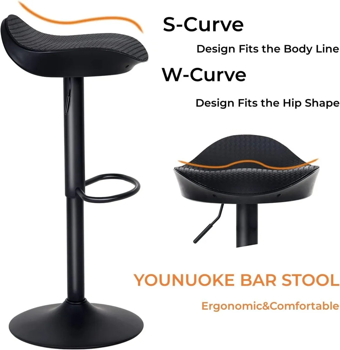 Black Bar Stools Set of 2 PU Leather Woven Seat - Image 3