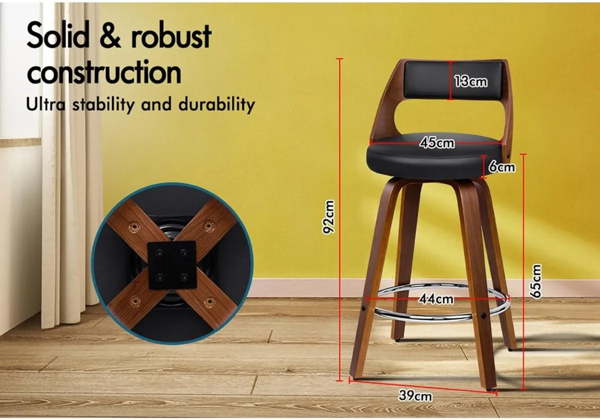 Bar Stools Set of 2 Thick Padded Barstools PU - Image 2