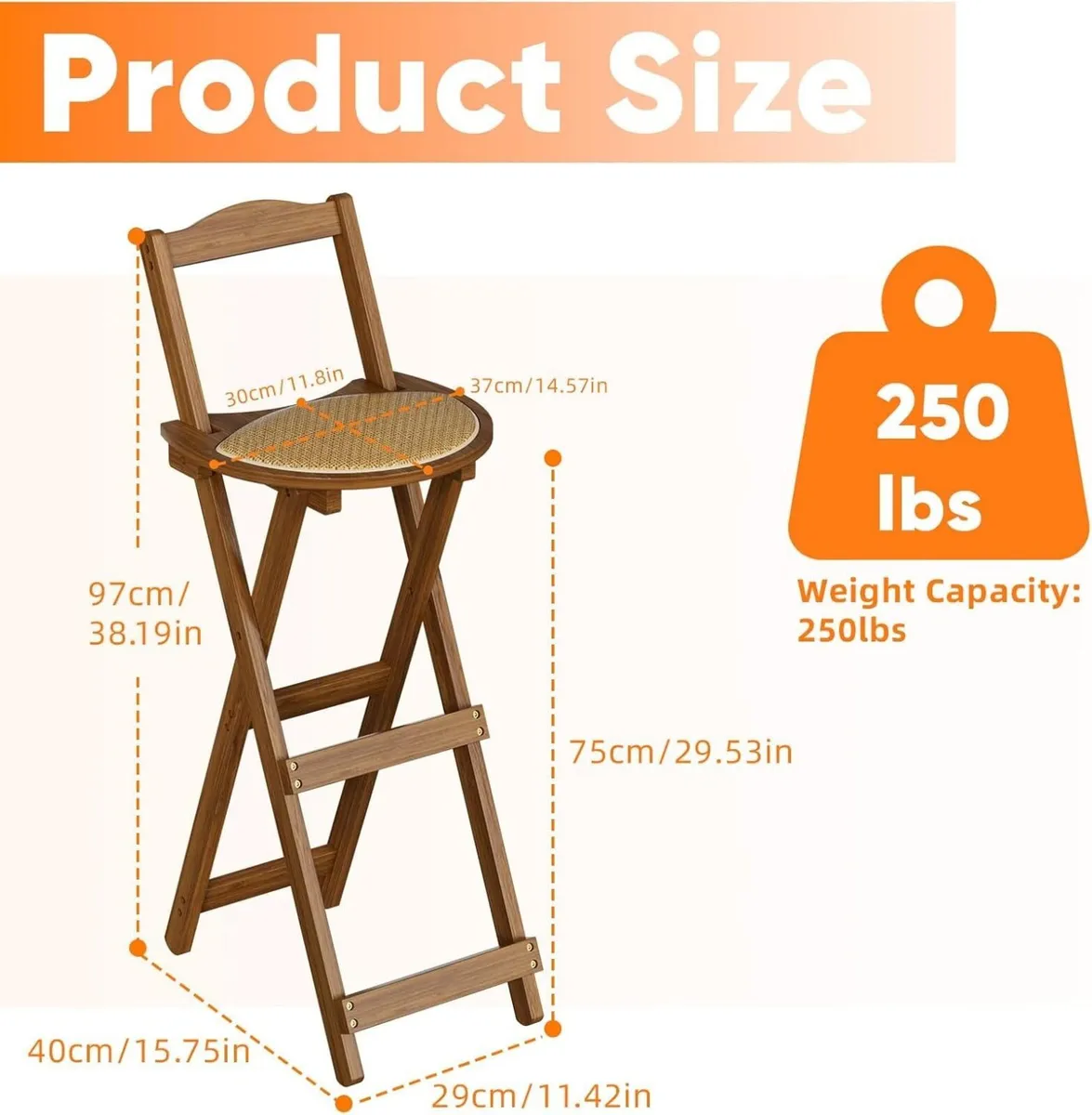 Folding Bar Stool 75cm Seat Height Foldable - Image 3