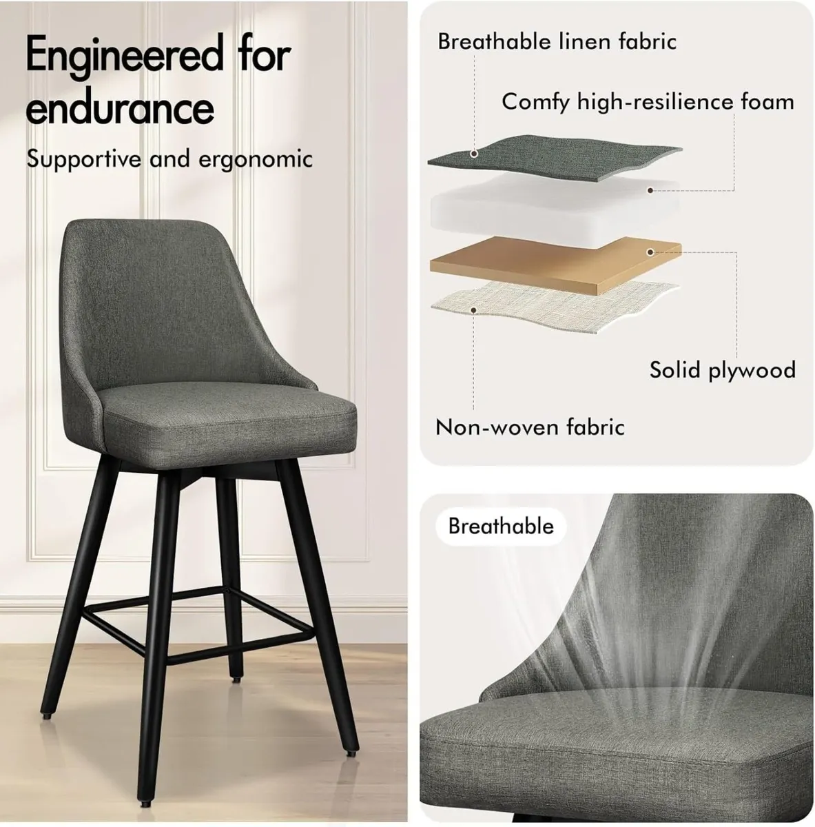 Barstools Set of 2 Bar Stools with Metal Legs - Image 3