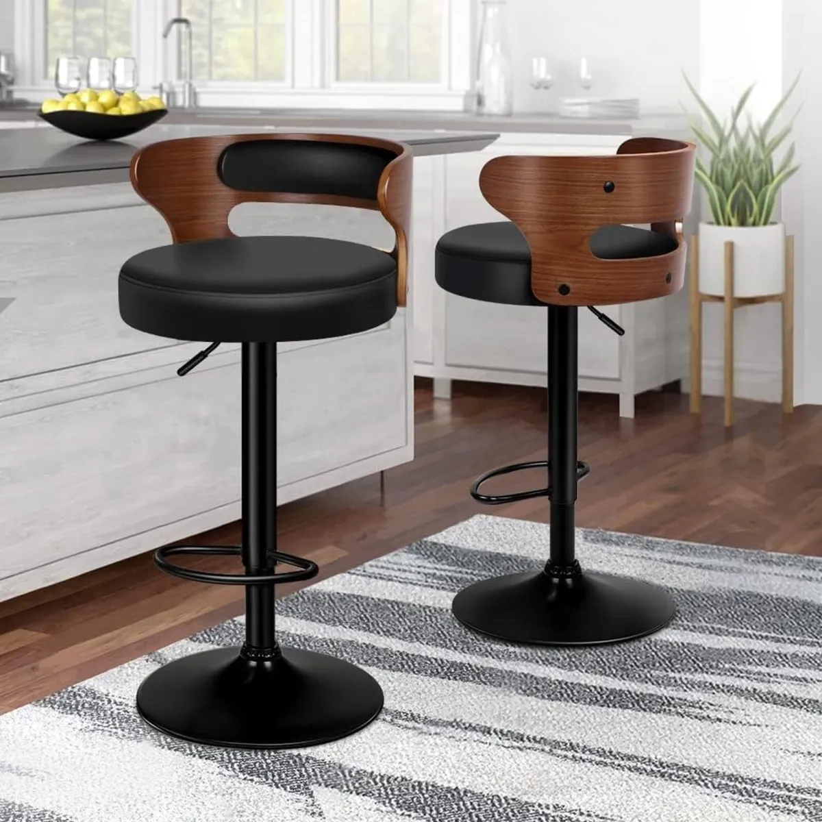 Bar Stools Set of 2 Comfy Barstools PU Leather - Image 1