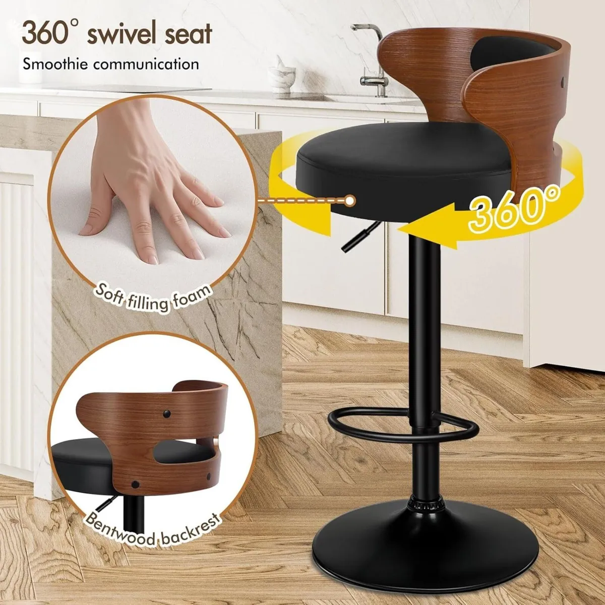 Bar Stools Set of 2 Comfy Barstools PU Leather - Image 3