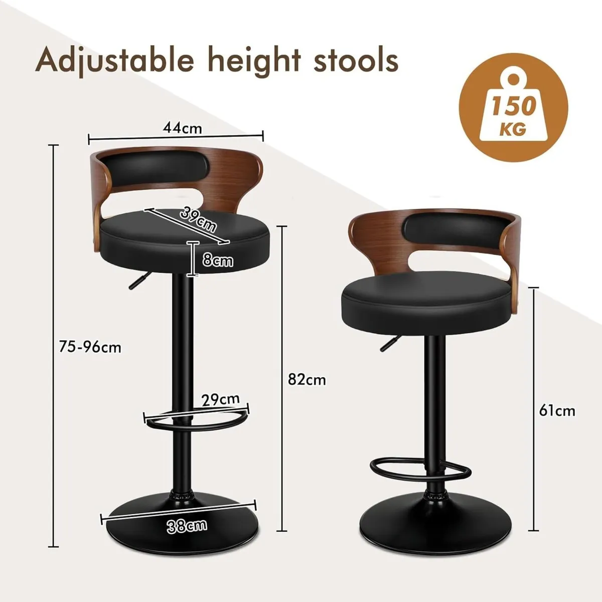 Bar Stools Set of 2 Comfy Barstools PU Leather - Image 2