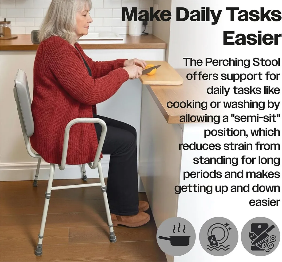 4in1 Bariatric Perching Stool. Padded Back Extra - Image 4