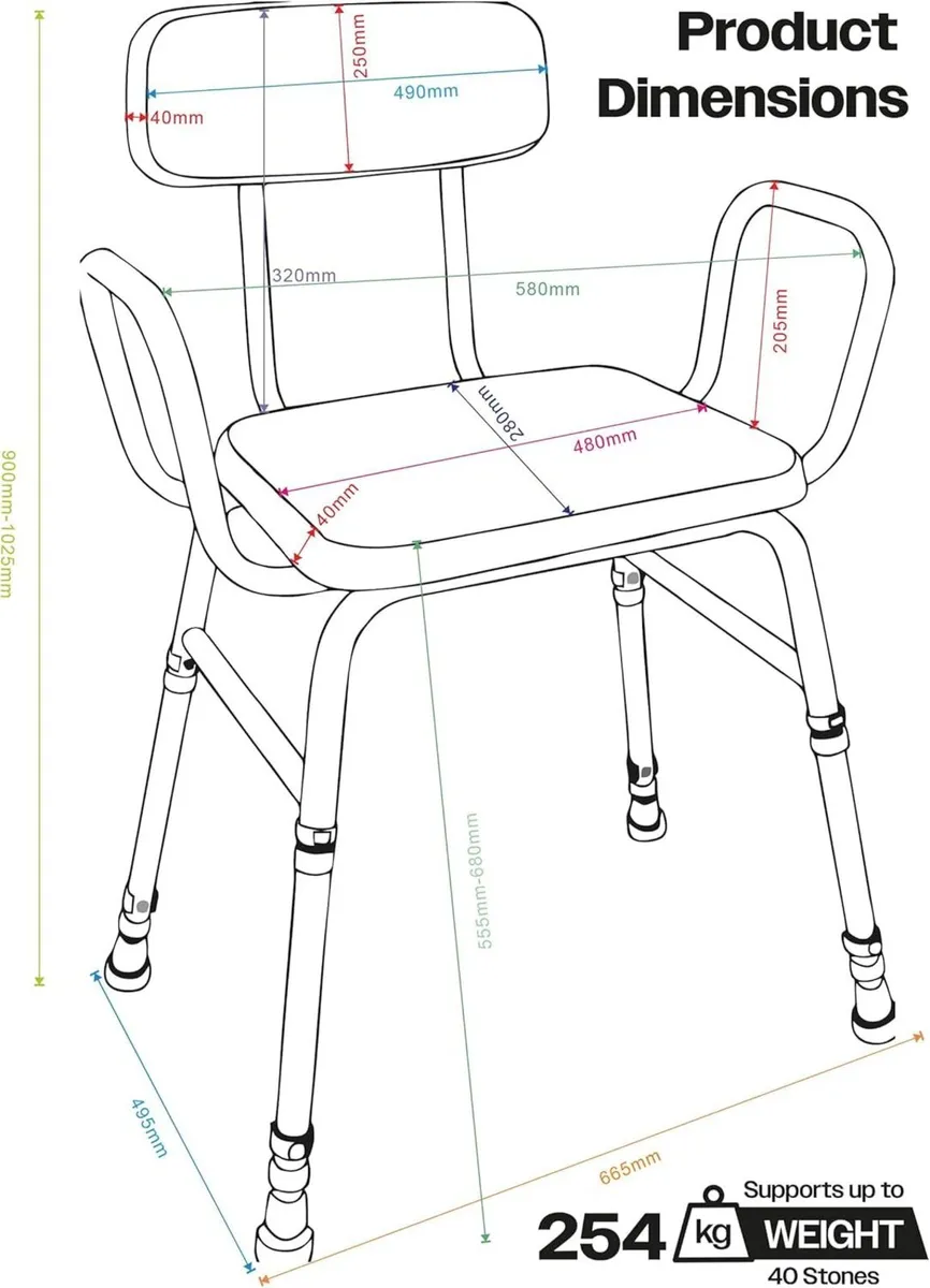 4in1 Bariatric Perching Stool. Padded Back Extra - Image 2