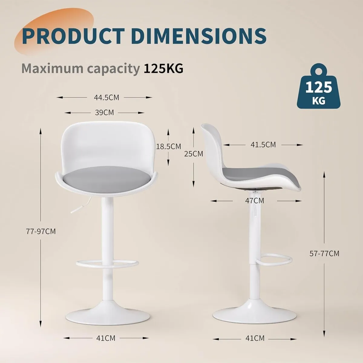 Bar stool Set of 2 360degrees swivel chair - Image 2